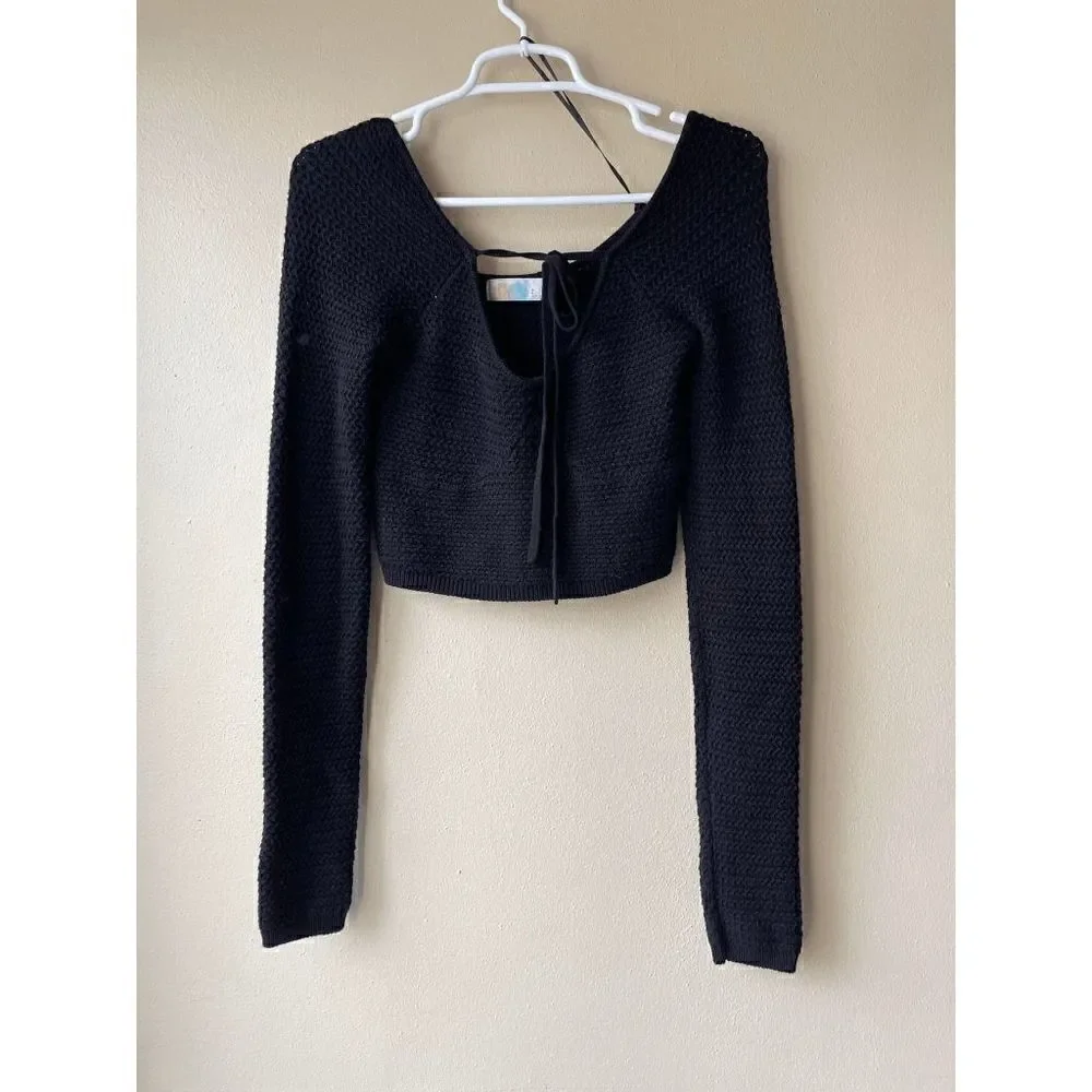 Free People Beach Black Knit Crop Long Sleeve Women's Size Small